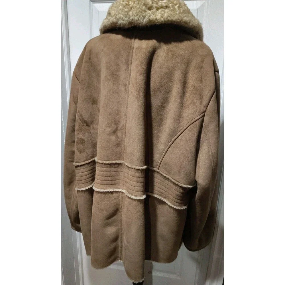 Braetan Jacket Camel Faux Suede Round Collar Faux Fur Lined Pockets Plus Sz30/32 - Picture 3 of 13